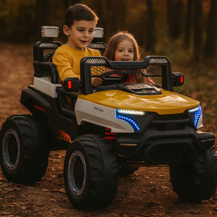 Buggy Car Ηλεκτροκίνητο Αυτοκίνητο 4×4 12V με Δερμάτινα Καθίσματα, 2 Θέσεων & Τηλεχειριστήριο 2.4G Κίτρινο, 3+ Ετών