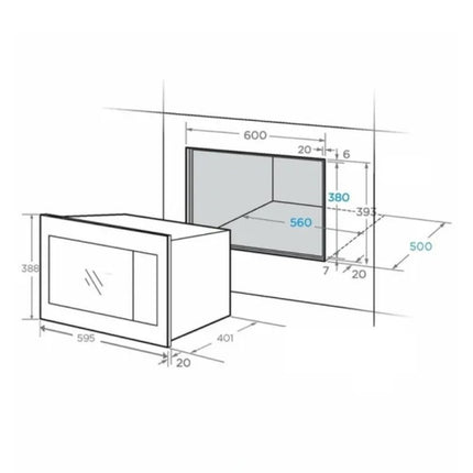 Midea Εντοιχιζόμενος Φούρνος Μικροκυμάτων 25L 900W με Grill, 2 λειτουργίες θέρμανσης & 8 Προγράμματα, Inox TG925E3BKS