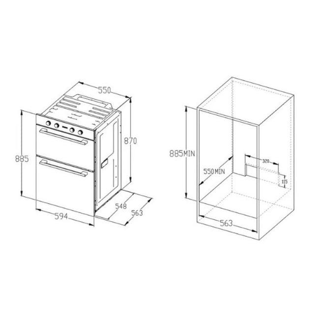 Midea Διπλός Εντοιχιζόμενος Φούρνος 72L + 38L με 7 Λειτουργίες, Ενεργειακή Κλάση A, Μαύρο MDOD70M30DO-X