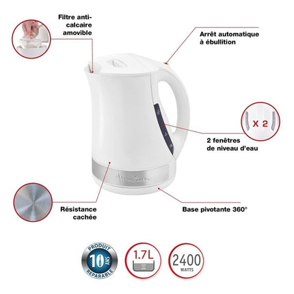 MOULINEX Principio Plus Βραστήρας 2400W 1.7L με Περιστρεφόμενη Βάση 360°, Διπλή Ενδειξη, Κρυφή Αντίσταση & Φίλτρο Κατά των Αλάτων BY108110