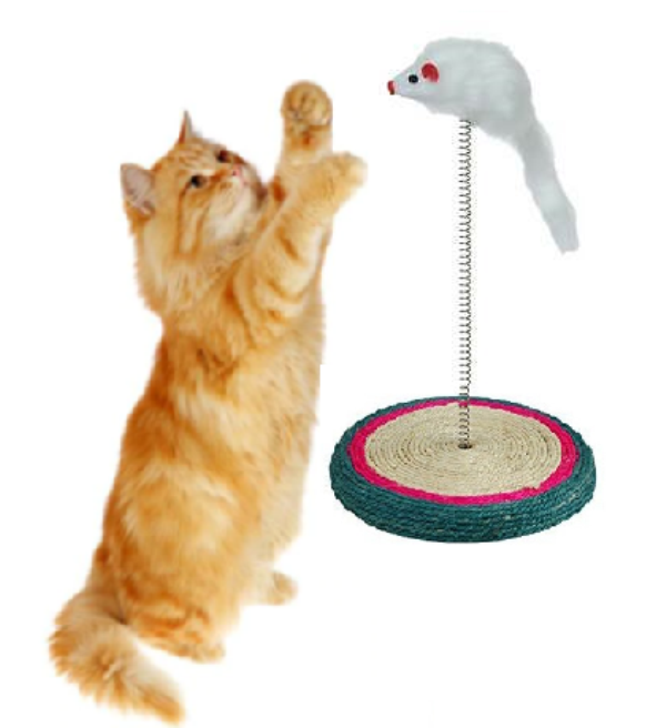 Γούνινο ποντίκι σε ελατήριο παιχνίδι γάτας