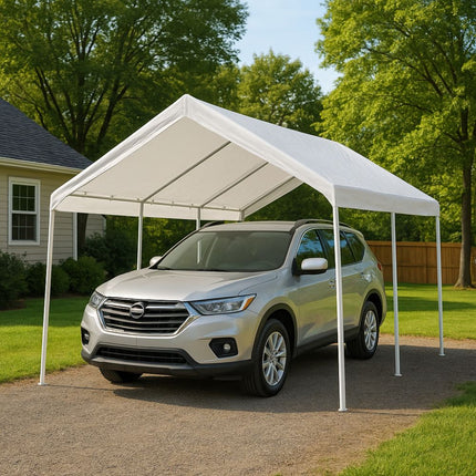 GAZEBO Τέντα Αυτοκινήτου 3x6m 180g Αδιάβροχη με UV50 Προστασία & Ύψος 2.80m, Λευκό