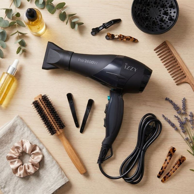IZZY Procare Επαγγελματικό Πιστολάκι Μαλλιών έως 2600W με Φυσούνα, AC Motor, 3 Θερμοκρασίες, 2 Ταχύτητες & Κρύο Αέρα