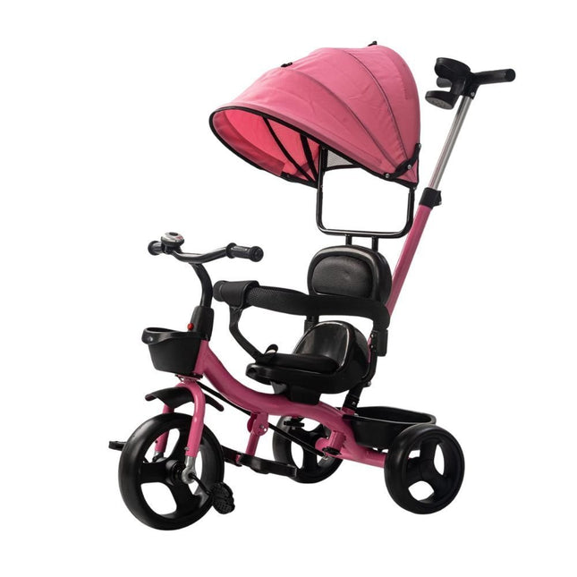 Παιδικό Πολυλειτουργικό Τρίκυκλο Ποδήλατο 4 σε 1 με Γονικό Έλεγχο, Αντιηλιακό Κάλυμμα, Ζώνη Ασφαλείας, Καλάθι, & Θήκη για Μπουκάλι