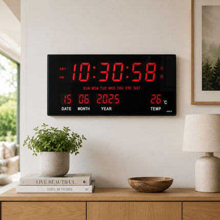 LED Digital Clock Ψηφιακό Ρολόι Τοίχου με Ημερολόγιο, Θερμοκρασία και Ξυπνητήρι JH3615