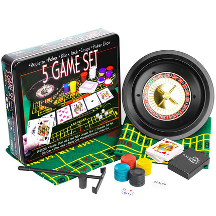 5 σε 1 Σετ Παιχνίδια Καζίνο 80629 Ρουλέττα, Πόκερ, Black Jack, Craps με Chips, Mats, Ζάρια, Κάρτες