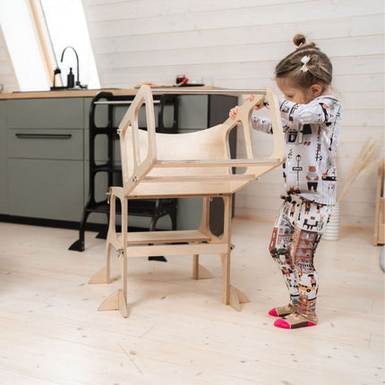 STEP’n’SIT® Montessori Βοηθητικός Πύργος και Τραπέζι 2 σε 1 Μετατρέψιμο Έπιπλο για Παιδιά 18+ Μηνών Μαύρο