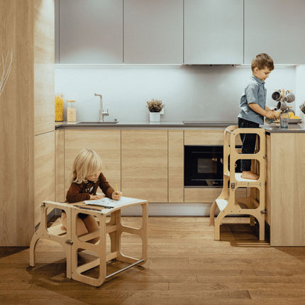 STEP’n’SIT® Montessori Βοηθητικός Πύργος και Τραπέζι 2 σε 1 Μετατρέψιμο Έπιπλο για Παιδιά 18+ Μηνών Ξύλο