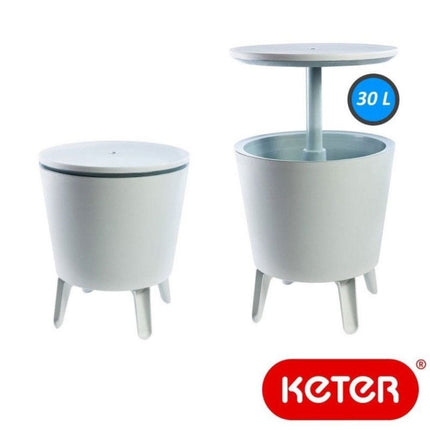 KETER Cool Bar 3σε1 Τραπεζάκι & Ψύκτης Ποτών Εξωτερικού Χώρου με Χωρητικότητα Κάδου 30L, Άσπρο