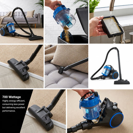 Morphy Richards Ηλεκτρική Σκούπα Χωρίς Σακούλα 2L 700W με Φίλτρο HEPA 980563 Μπλέ/Γκρίζο