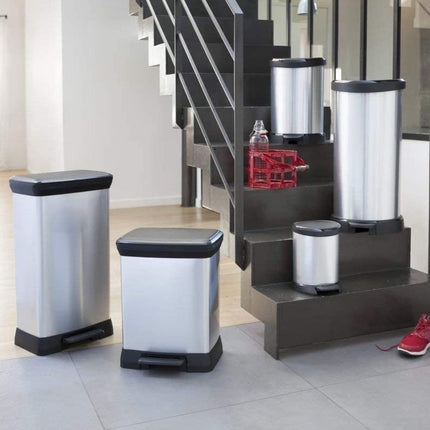 CURVER Deco 50L Κάδος Απορριμμάτων με Πεντάλ, Αντιχαρακτικό Μεταλλικό Φινίρισμα &amp; Αντιοσμικό Καπάκι