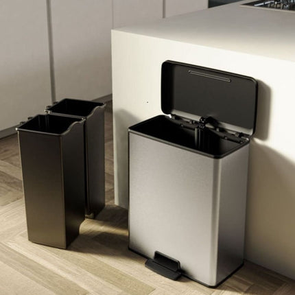 Διπλός Κάδος Ανακύκλωσης Curver Deco 2x26L με Πεντάλ, Μεταλλική Όψη, Αθόρυβο Κλείσιμο