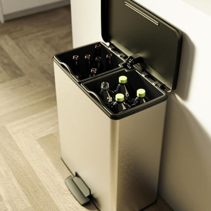 Διπλός Κάδος Ανακύκλωσης Curver Deco 2x26L με Πεντάλ, Μεταλλική Όψη, Αθόρυβο Κλείσιμο