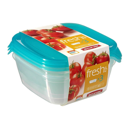 Curver Fresh & Go Σετ 3 Τετράγωνων Δοχείων Αποθήκευσης Τροφίμων 0,8L