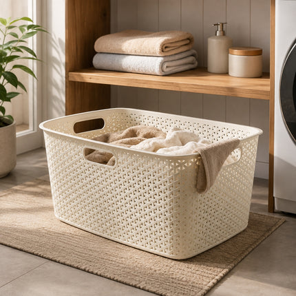 CURVER My Style Καλάθι Απλύτων 49L με Όψη Rattan Off White