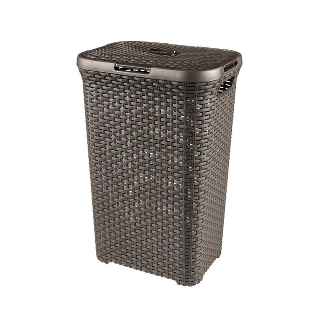 Curver My Style Καλάθι Απλύτων 55L, Σκούρο Καφέ, Πλαστικό Rattan Look με Καπάκι &amp; Χερούλια