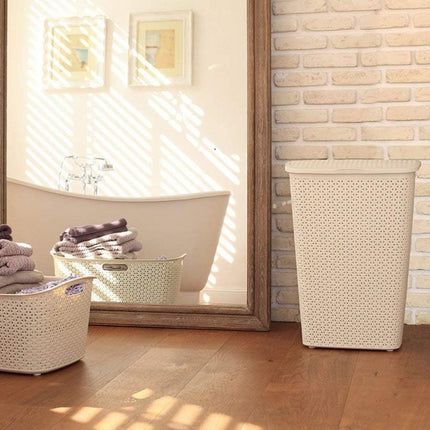 Curver Rattan Καλάθι Απλύτων 55L, Off White, με Καπάκι, Αεριζόμενο &amp; Ανθεκτικό