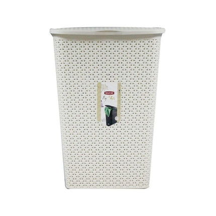 Curver Rattan Καλάθι Απλύτων 55L, Off White, με Καπάκι, Αεριζόμενο &amp; Ανθεκτικό