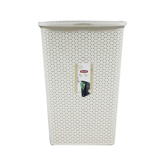Curver Rattan Καλάθι Απλύτων 55L, Off White, με Καπάκι, Αεριζόμενο &amp; Ανθεκτικό