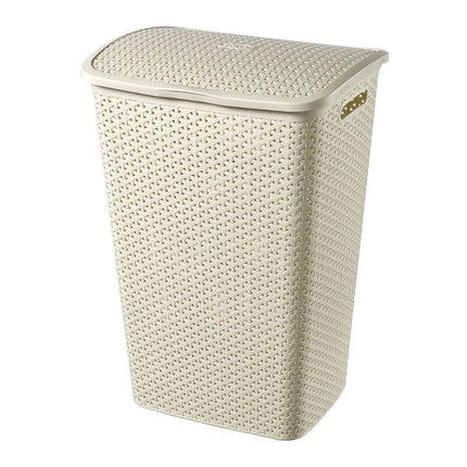 Curver Rattan Καλάθι Απλύτων 55L, Off White, με Καπάκι, Αεριζόμενο &amp; Ανθεκτικό