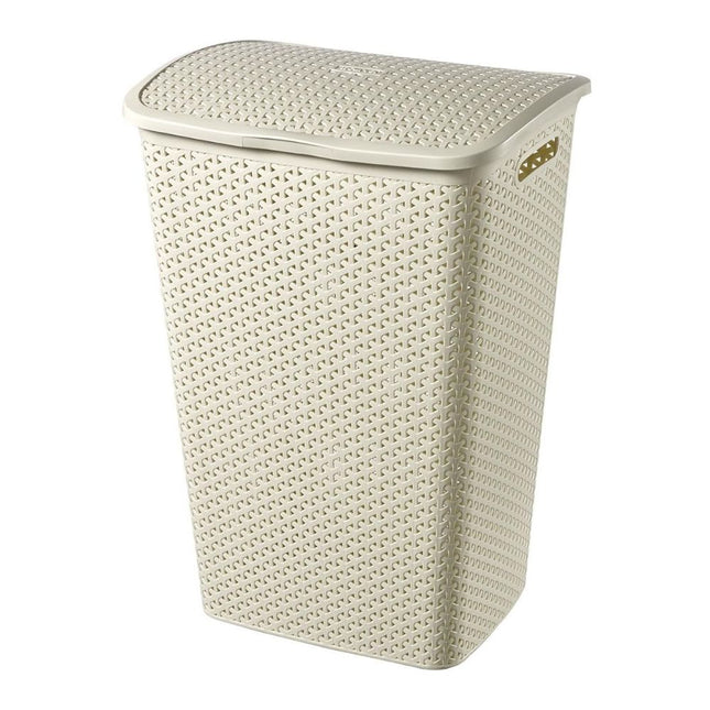 Curver Rattan Καλάθι Απλύτων 55L, Off White, με Καπάκι, Αεριζόμενο &amp; Ανθεκτικό