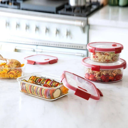 CURVER Smart Cook Ορθογώνιο Γυάλινο Δοχείο Φαγητού με Αεροστεγές Καπάκι Κατάλληλο για τον Φούρνο 3.7L