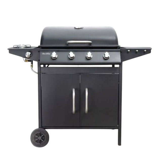Decakila Μπάρμπεκιου Aερίου 13,9kW με 4 Καυστήρες, 1 Πλευρικός Καυστήρα Θερμόμετρο & Χώρο Αποθήκευσης, Μαύρο