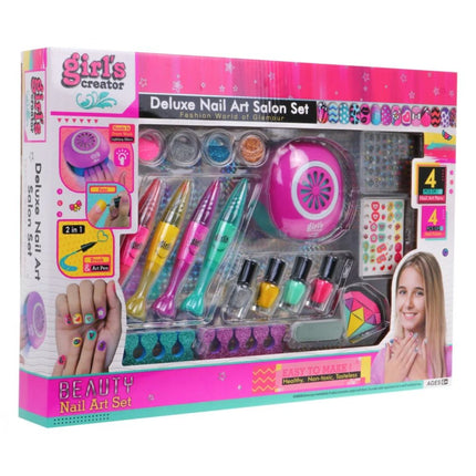 Ολοκληρωμένο Παιδικό Σετ Μανικιούρ Δημιουργίας Νυχιών με Στεγνωτήρα, Βερνίκια, Glitter & Αυτοκόλλητα