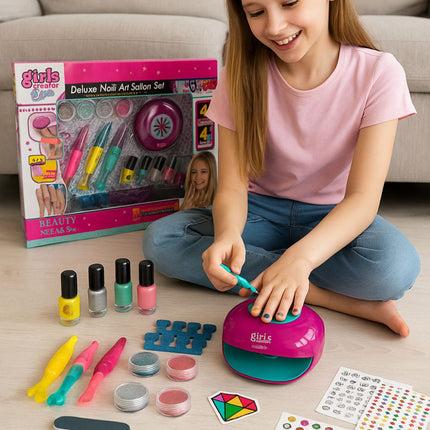 Ολοκληρωμένο Παιδικό Σετ Μανικιούρ Δημιουργίας Νυχιών με Στεγνωτήρα, Βερνίκια, Glitter & Αυτοκόλλητα