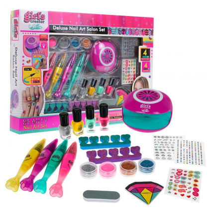 Ολοκληρωμένο Παιδικό Σετ Μανικιούρ Δημιουργίας Νυχιών με Στεγνωτήρα, Βερνίκια, Glitter & Αυτοκόλλητα