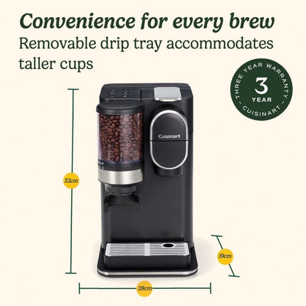 CUISINART Grind & Brew Καφετιέρα Μονής Δόσης 200W 1.4L σε Μαύρο Χρώμα με Ενσωματωμένο Μύλο & Δυνατότητα Pods