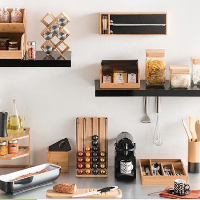 5Five Ξύλινη Βάση για 40 Κάψουλες καφέ Nespresso σε καφέ χρώμα με μεταλλικό σκελετό, 18x5x35 cm