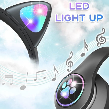 Μαύρα Ασύρματα Ακουστικά Αυτιά Γάτας Bluetooth με LED Εναλλασσόμενο Φωτισμό