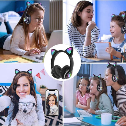 Μαύρα Ασύρματα Ακουστικά Αυτιά Γάτας Bluetooth με LED Εναλλασσόμενο Φωτισμό
