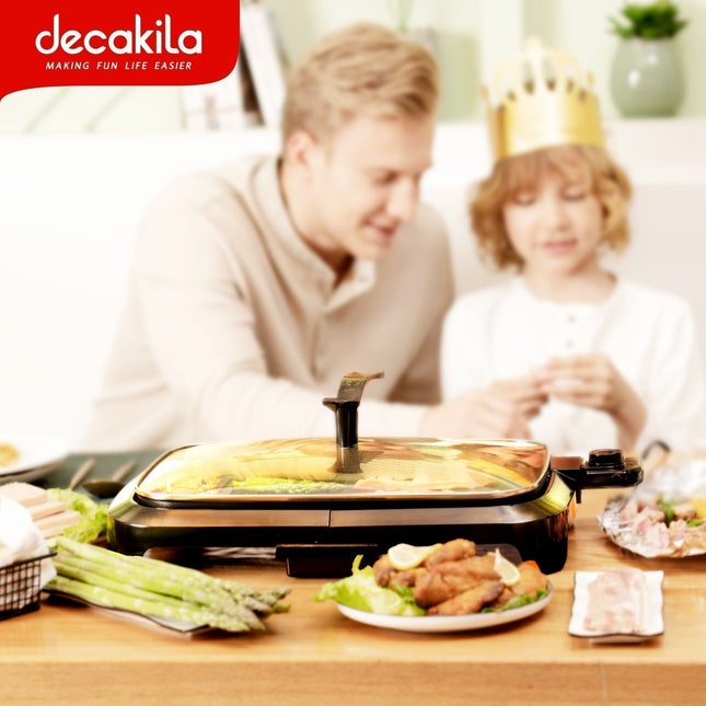 Decakila Ηλεκτρική Αντικολλητική Ψησταριά 1600W με Γυάλινο Καπάκι & Ρυθμιζόμενο Θερμοστάτη, Μαύρο KEEC002B