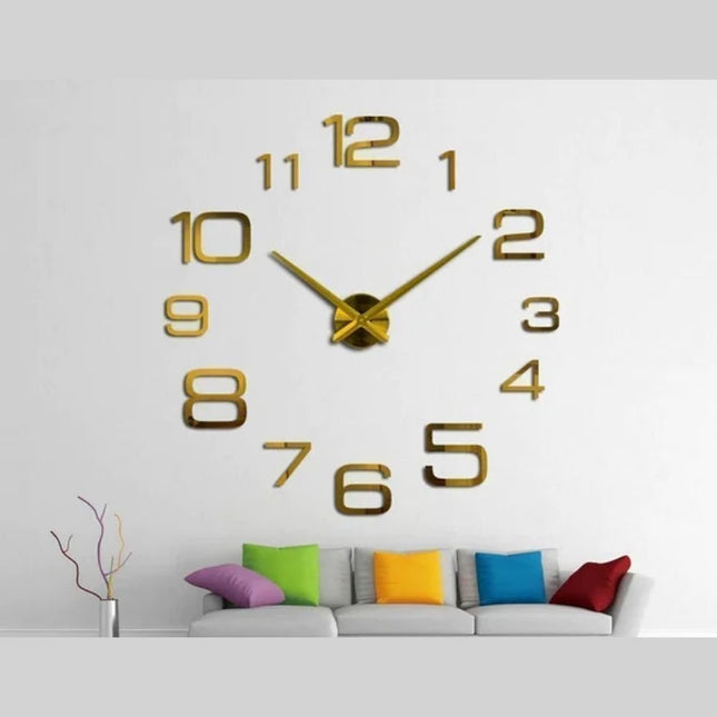 12S039-GF Ρολόι Τοίχου DIY με Aυτοκόλλητα Ψηφία 3D, Χρυσό 80x80cm