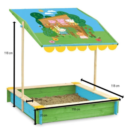 Παιδική Αμμοδόχος Peppa Pig 118x118x118cm με Ρυθμιζόμενη Τέντα Σκίασης & FSC Ξύλο Ελάτης 18+ Μηνών