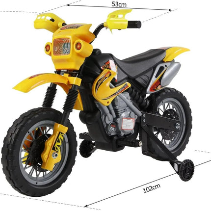 Motocross Ηλεκτροκίνητη Μοτοσικλέτα 6V 4Ah με Βοηθητικές Ρόδες & Φώτα Κίτρινο, 3+ Eτών