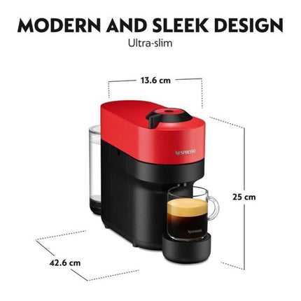 Nespresso Vertuo Pop Μηχανή Καφέ με Centrifusion™ Τεχνολογία & 6 Μεγέθη Ροφημάτων για Κάψουλες Vertuo,19bar Spicy Red, Κόκκινη