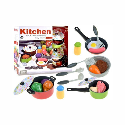 Σετ Κουζινικών Παιχνιδιού 22 Τεμαχίων Κατσαρόλες, Τηγάνι, Αξεσουάρ & Τρόφιμα από Ασφαλές Πλαστικό, 3+ Ετών