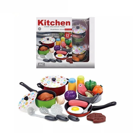 Σετ Κουζινικών Παιχνιδιού 22 Τεμαχίων Κατσαρόλες, Τηγάνι, Αξεσουάρ & Τρόφιμα από Ασφαλές Πλαστικό, 3+ Ετών