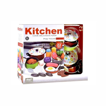 Σετ Κουζινικών Παιχνιδιού 22 Τεμαχίων Κατσαρόλες, Τηγάνι, Αξεσουάρ & Τρόφιμα από Ασφαλές Πλαστικό, 3+ Ετών