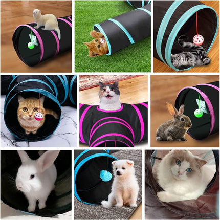 Nunbel 19418-243l – Τούνελ γάτας με μπάλες-παιχνιδιού θαλασσί-μαύρο 120cm