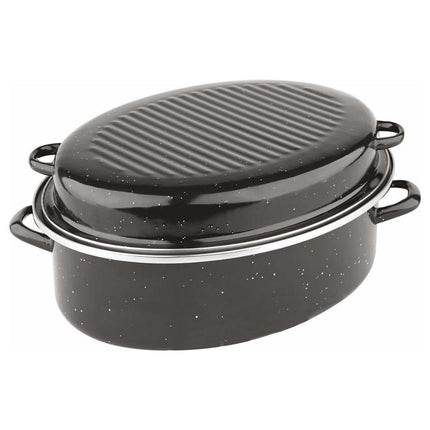 DOLPHIN Οβάλ Γάστρα Εμαγιέ 7L με Καπάκι για Εστία και Φούρνο 39×28×16cm, Μαύρο