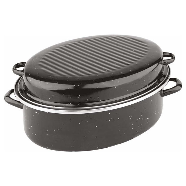 DOLPHIN Οβάλ Γάστρα Εμαγιέ 7L με Καπάκι για Εστία και Φούρνο 39×28×16cm, Μαύρο