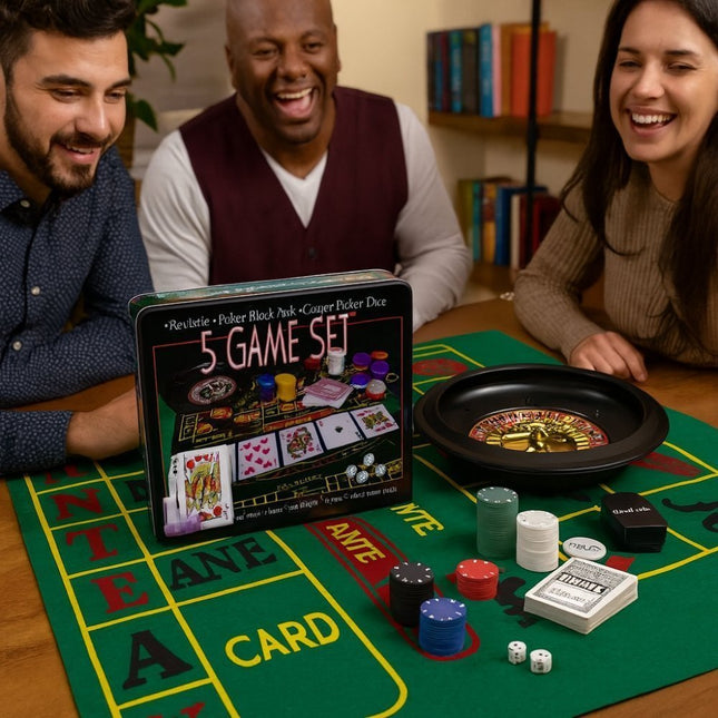 5 σε 1 Σετ Παιχνίδια Καζίνο 80629 Ρουλέττα, Πόκερ, Black Jack, Craps με Chips, Mats, Ζάρια, Κάρτες