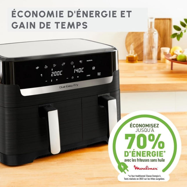 MOULINEX Dual Easy Fry & Grill Φριτέζα Αέρος με XXL Διπλό Κάδο 8.3L, 7 Προγράμματα, Τεχνολογία Extra Crisp & Ψηφιακή Οθόνη EZ905B20