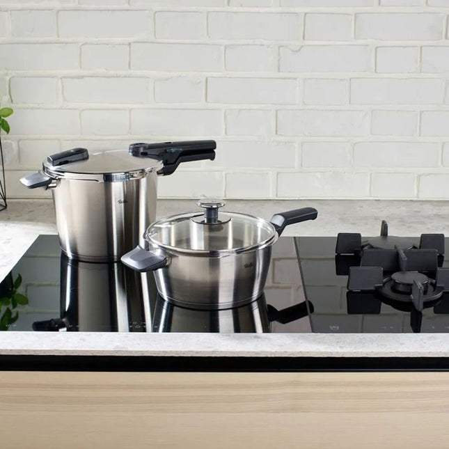 FISSLER Vitaquick Premium Σετ Χύτρας Ταχύτητας 22cm 6L & 3.5L με Ένθετο Ατμού και Γυάλινο Καπάκι 602-410-13-090/0