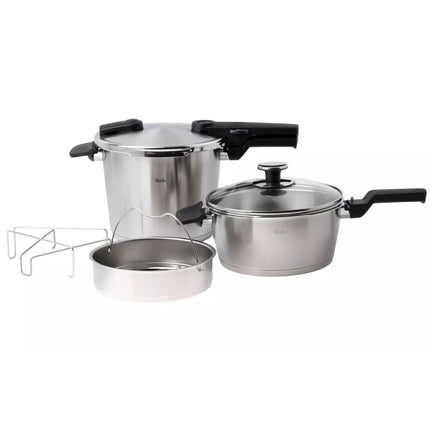 FISSLER Vitaquick Premium Σετ Χύτρας Ταχύτητας 22cm 6L & 3.5L με Ένθετο Ατμού και Γυάλινο Καπάκι 602-410-13-090/0