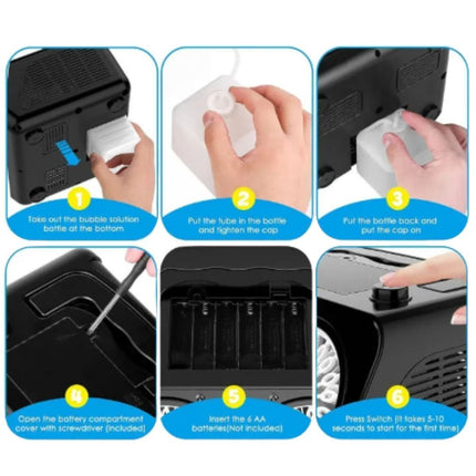 Φορητή Αυτόματη Μηχανή Φυσαλίδων με Δύο Ανεμιστήρες για Αύθονες Φυσαλίδες το Λεπτό Μαύρο/Άσπρο